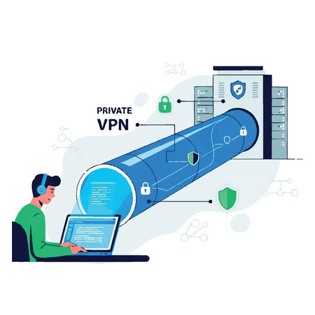 Illustration of a private VPN connection, data security, and online privacy.のイラスト素材