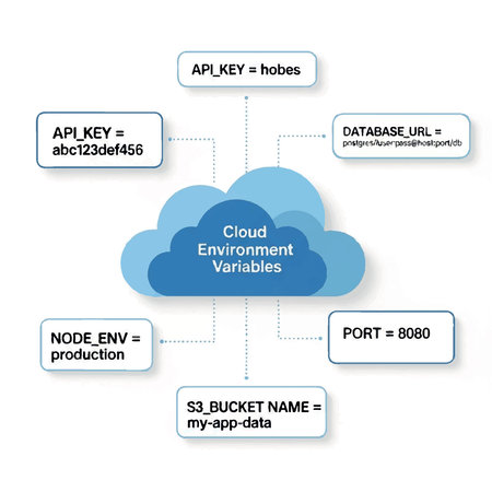 Visual representation of cloud environment variables for software application configuration and deployment.のイラスト素材