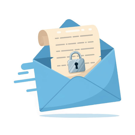 Illustration of a secured email message, a blue envelope with a locked letter inside.のイラスト素材