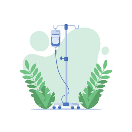 Illustration of an IV drip bag and stand, medical treatment.のイラスト素材