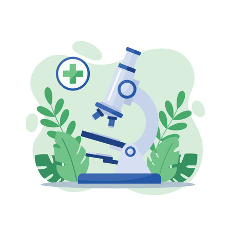 Detailed illustration of a modern microscope used in scientific laboratories for research and analysis.のイラスト素材