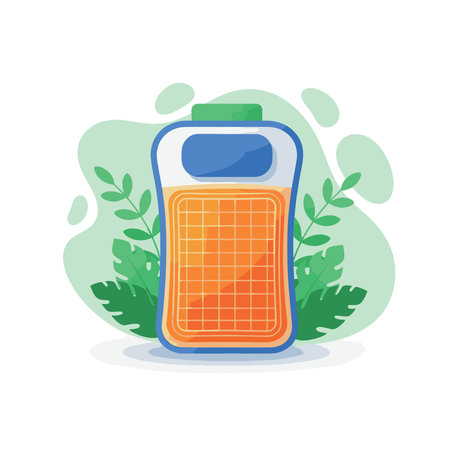 Vector illustration of a battery with green leaves, symbolizing an eco-friendly, renewable, and sustainable energy source for the environment.のイラスト素材