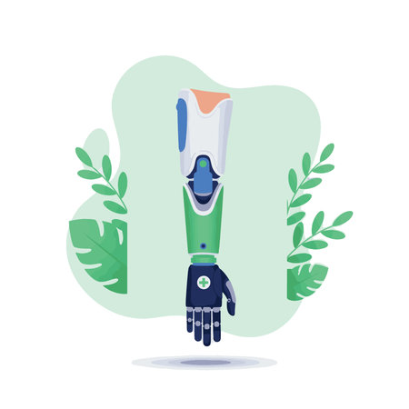 Illustration of a modern prosthetic arm, green and blue design.のイラスト素材