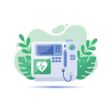 Flat design illustration of a modern respiratory machine.のイラスト素材