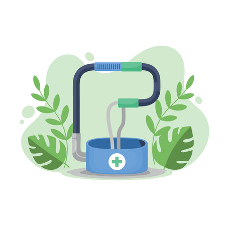 Cartoon graphic of a medical fluid transfer system.のイラスト素材