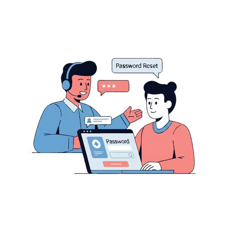 Customer support service concept. Man and woman with laptop and speech bubbles. Flat vector illustration.のイラスト素材