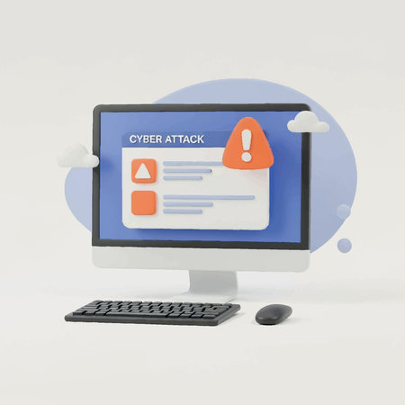 3d rendering of computer with exclamation mark and warning sign.