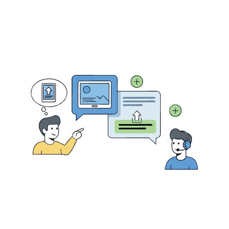 Vector illustration of a flat design concept of online communication. Two men communicate via the Internet.のイラスト素材