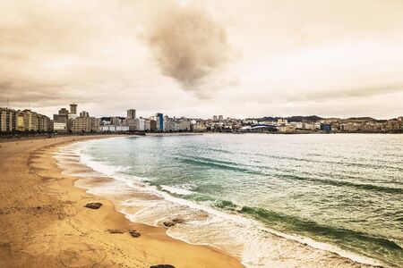 seascape of Riazor beach in a clouded day of A Coruna, Spainの写真素材