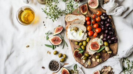 Bruschetta with fresh figs, olives and feta cheeseの素材