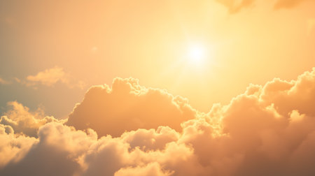 Sunset sky background with tiny clouds. Beautiful nature scene with sunlight.の素材