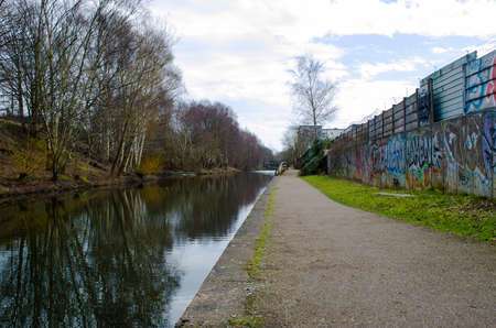 Tow path on Birmingham canalの写真素材