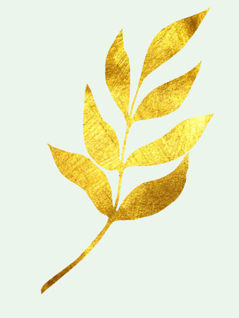 Illustration of tropical golden leaves on an isolated white background, watercolor painting. hand drawn. Perfect for print, card, invitation.の写真素材