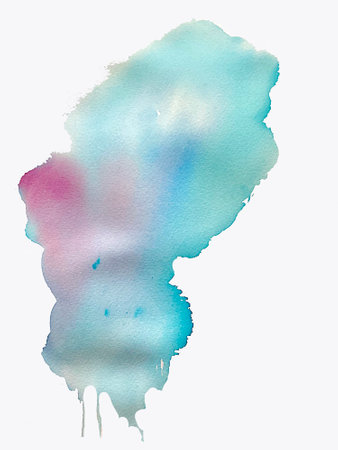 A beautiful abstraction of liquid paints in a slow mixing flow, gently mixing with each other. Watercolor painting, hand-drawn. The texture of the paper.の写真素材