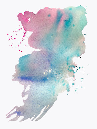 A beautiful abstraction of liquid paints in a slow mixing flow, gently mixing with each other. Watercolor painting, hand-drawn. The texture of the paper.の写真素材
