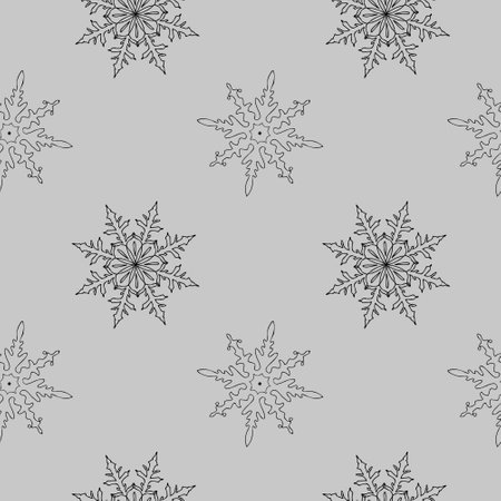 Seamless pattern of snowflakes. Decorative abstract illustration, hand-drawn. Ink on a color background. Ideal for creating postcards, packaging and web design.のイラスト素材