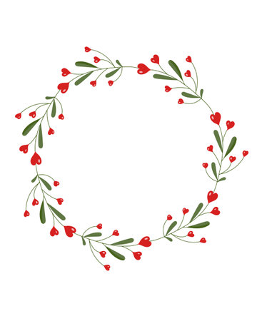 Floral wreath heart for Valentines Day. Elegant floral illustration with beautiful flowers, leaves and hearts in digital, hand drawn, vector. Design for invitation, wedding or greeting cards.のイラスト素材