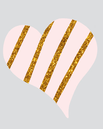 Luxury gold hearts abstract design. Digital illustration, hand drawn. Light pink hearts with gold on color background. Perfect for wedding card, valentine day greetings, lovely frame.の写真素材