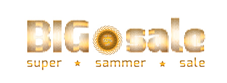 Words sammer sale, brush sammer lettering poster. Vector sammer illustration. Isolated white background. Gold, bright. eps 10のイラスト素材