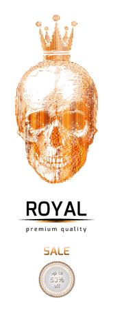 Advertising banner. Vector Golden skull with the crown. Royal great discounts. VIP sale. eps 10のイラスト素材