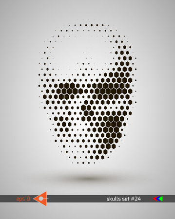 Halftone skull, line, hexagon, honeycomb, honey, bubbles. Design element. Invitation, party. Billboard, flyer. Musical poster.のイラスト素材