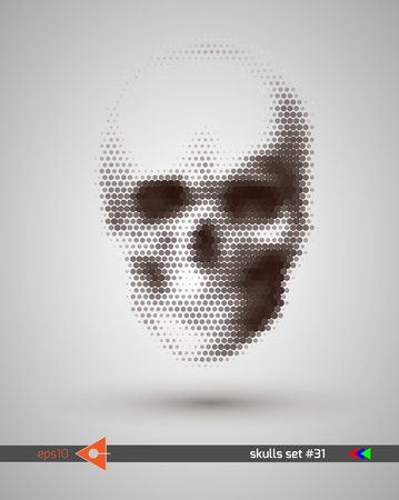 Halftone skull, line, Wave. Design element. Invitation, party. Billboard, flyer. Musical poster.のイラスト素材