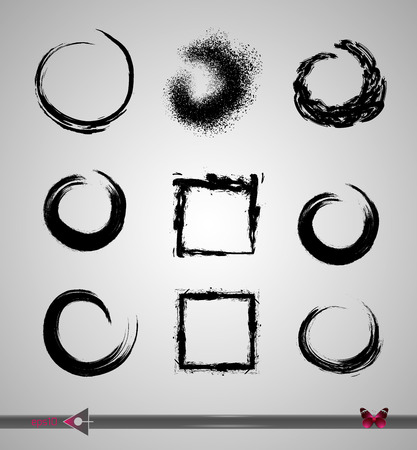 Set Vector Shape. Circle Stamps. Round Brush Stroke. Icon, Logo, Banner Design. Frameのイラスト素材