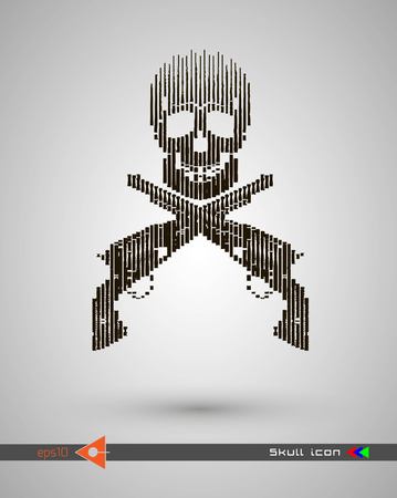 Vector halftone skulls. Skull icon. Symbol of death, danger, war, death, pirate. Object on a white background. Revolver, weapons, gun.のイラスト素材