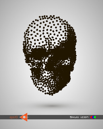 Vector halftone skulls. Skull icon. Symbol of death, danger, war, death, pirate. Object on a white background. Bubbles, dotのイラスト素材