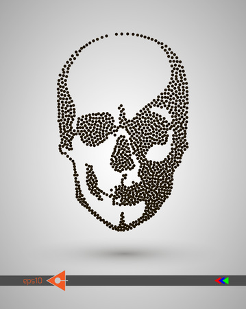 Vector halftone skulls. Skull icon. Symbol of death, danger, war, death, pirate. Object on a white background. Bubbles, dotのイラスト素材