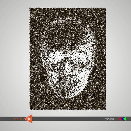 Skull halftone on white. Circles, dots. Symbol, icon, head, conceptのイラスト素材