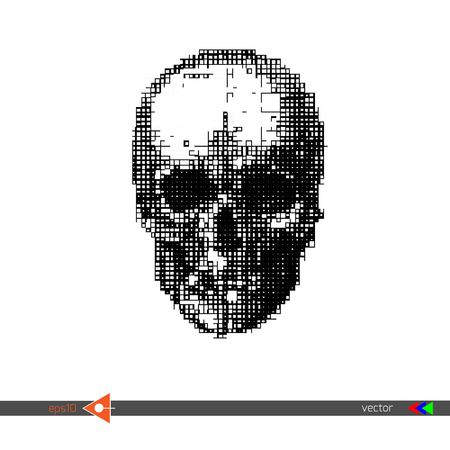 Vector Skull Square, mosaic, pixels on white. Symbol, head, conceptのイラスト素材
