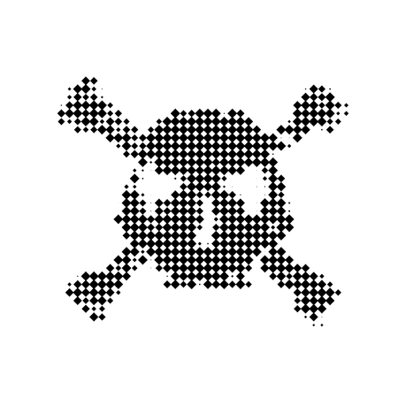 Halftone skull, line, Wave. Design element. Invitation, party. Billboard, flyer. Icon. Mosaic, pixel, squareのイラスト素材