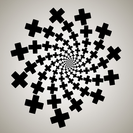 Swirl, vortex background. Rotating spiral. Pattern of a whirling of hearts. Icon, cross, rectangle, outline, black, white.のイラスト素材