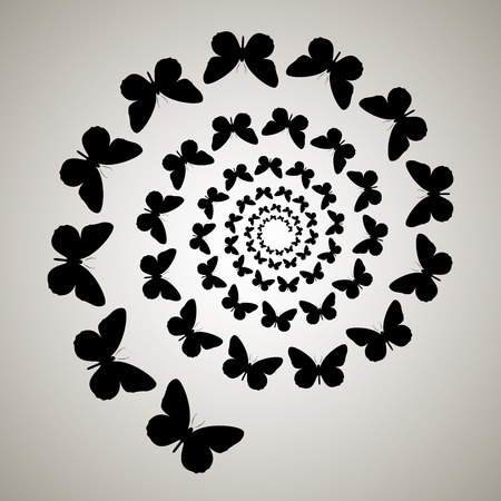 Swirl, vortex background. Rotating spiral. Pattern of a whirling of Butterfly, silhouette.のイラスト素材