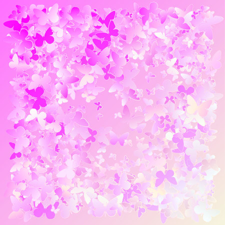 Multicolored pink, purple flying butterflies on a white background. Isolated object. Vector butterflies background design. Colorfull EPS 10 concept. Holiday, children's backdrop.のイラスト素材
