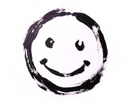 Black smiley drawn on a white background. Grunge drawing. Smile face.の写真素材