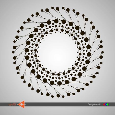 Design of spiral lines and dots. Abstract monochrome round background. Vector illustration without gradient.のイラスト素材