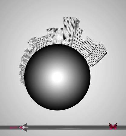 Silhouette of the city and skyscrapers on the circle. Place for inscription. Urban, real estate, agency.のイラスト素材