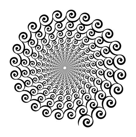 Spiral vector pattern of curls, spirals on a white background. Isolated pattern. Black and white, monochromeのイラスト素材
