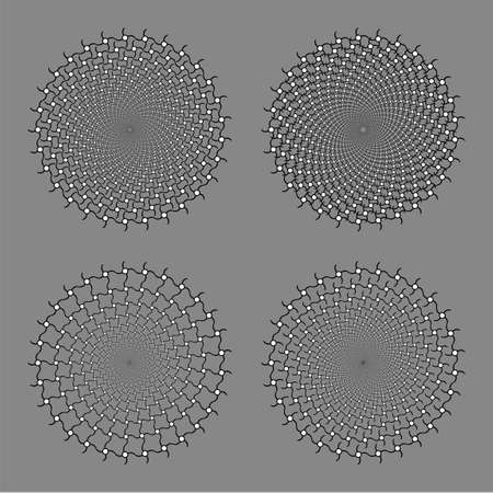 Set of spiral vector patterns circles, curves, dots on a white background. Isolated sample. Black and white, monochromeの写真素材