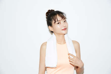Slim and young Asian female portraits of fitness wearの写真素材
