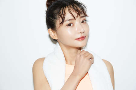 Slim and young Asian female portraits of fitness wearの写真素材