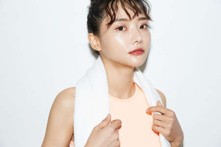 Slim and young Asian female portraits of fitness wearの写真素材
