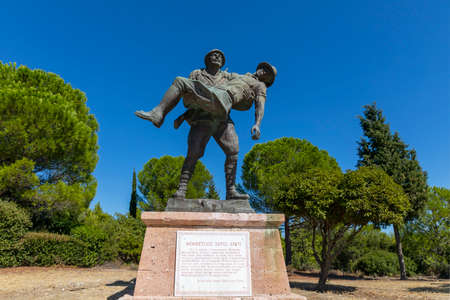 Gallipoli, Ãanakkale, Turkey - September 26, 2021: A monument to the Turkish soldier who carried the wounded Australian officer and helped, Gallipoliのeditorial素材