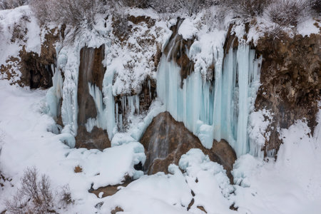 Girlevik Waterfall. winter season. Girlevik Village Caglayan Subdistrict, Erzincan, Turkeyの写真素材