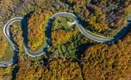 aerial view of inegol domanic road with beautiful autumn colors of nature