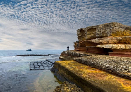 People visit Kefken Pink Rocks in Kandira district of Kocaeli, Turkeyの写真素材