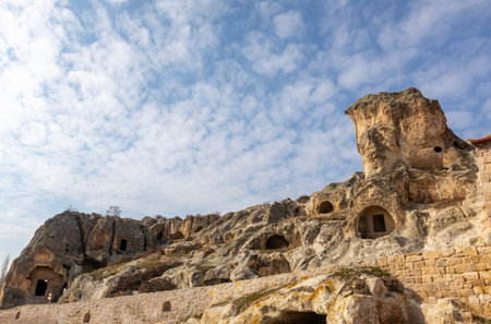 Ancient cave city Uchisar in Cappadocia, Turkeyの写真素材