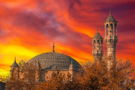 Aziziye Mosque view in Konya. The architectural style is a mixture of boroque and traditional Ottoman architecture.の写真素材